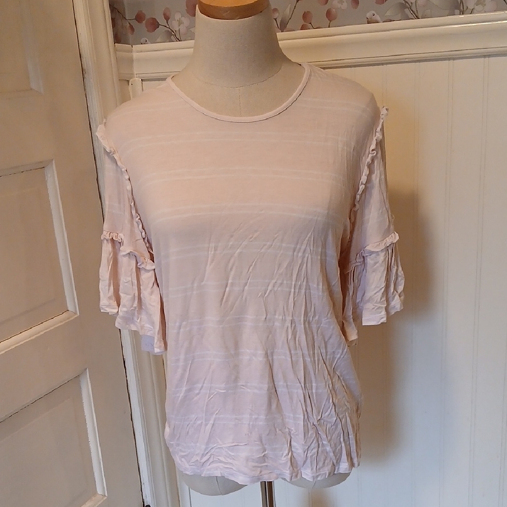 Mud Pie Light Pink Ruffle Sleeve Tee